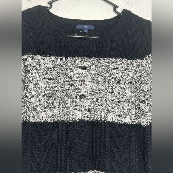 GAP Stripe Woven Knitted Color Block Wool Blend Sweater Black Gray Crewneck Sz S - Picture 4 of 11